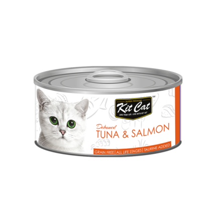 کنسرو گربه با تکه های ماهی تن و ماهی سالمون واقعی کیت کت