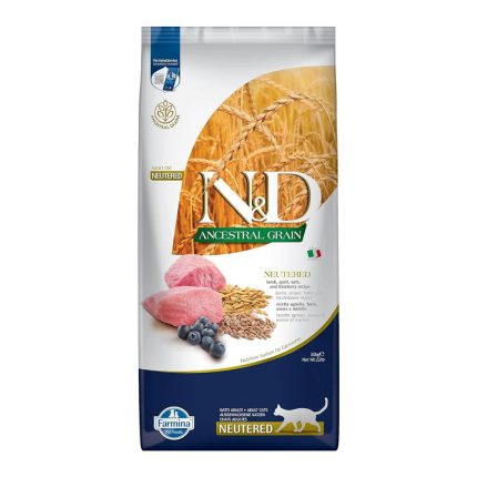 غذای خشک گربه عقیم شده N&D با طعم بره و بلوبری(زیپ کیپ 1کیلویی)