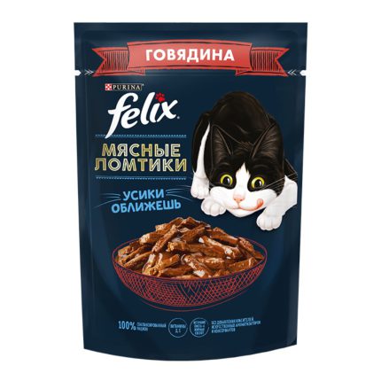 پوچ گربه فلیکس با طعم برش‌های بیف